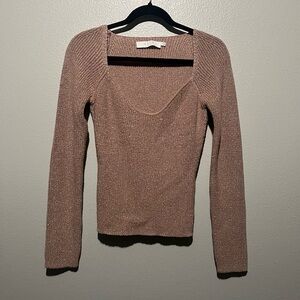 ASTR THE LABEL- Rose gold Sparkly Long Sleeve Ribbed Top Size M